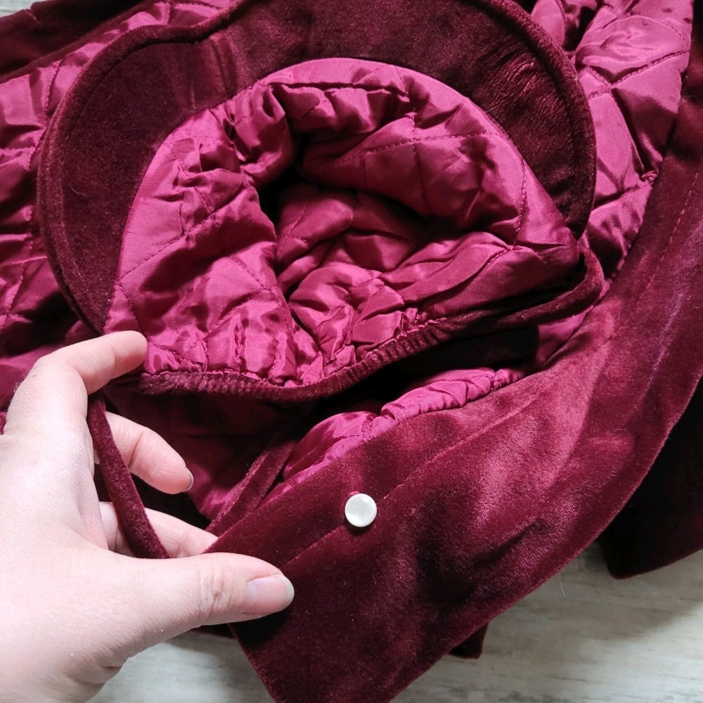 Vintage Cute Togs Burgundy Velvet Toddler Coat & Bonnet Set Double Breasted 2pc - Picture 5 of 8
